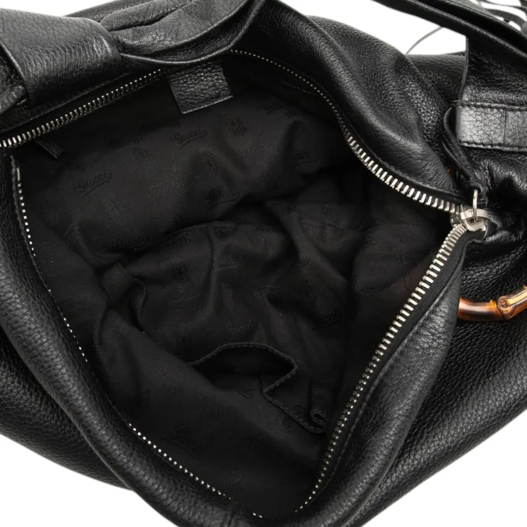 Gucci Medium Calfskin Bamboo Jungle Hobo Black Leather Very good - Model View