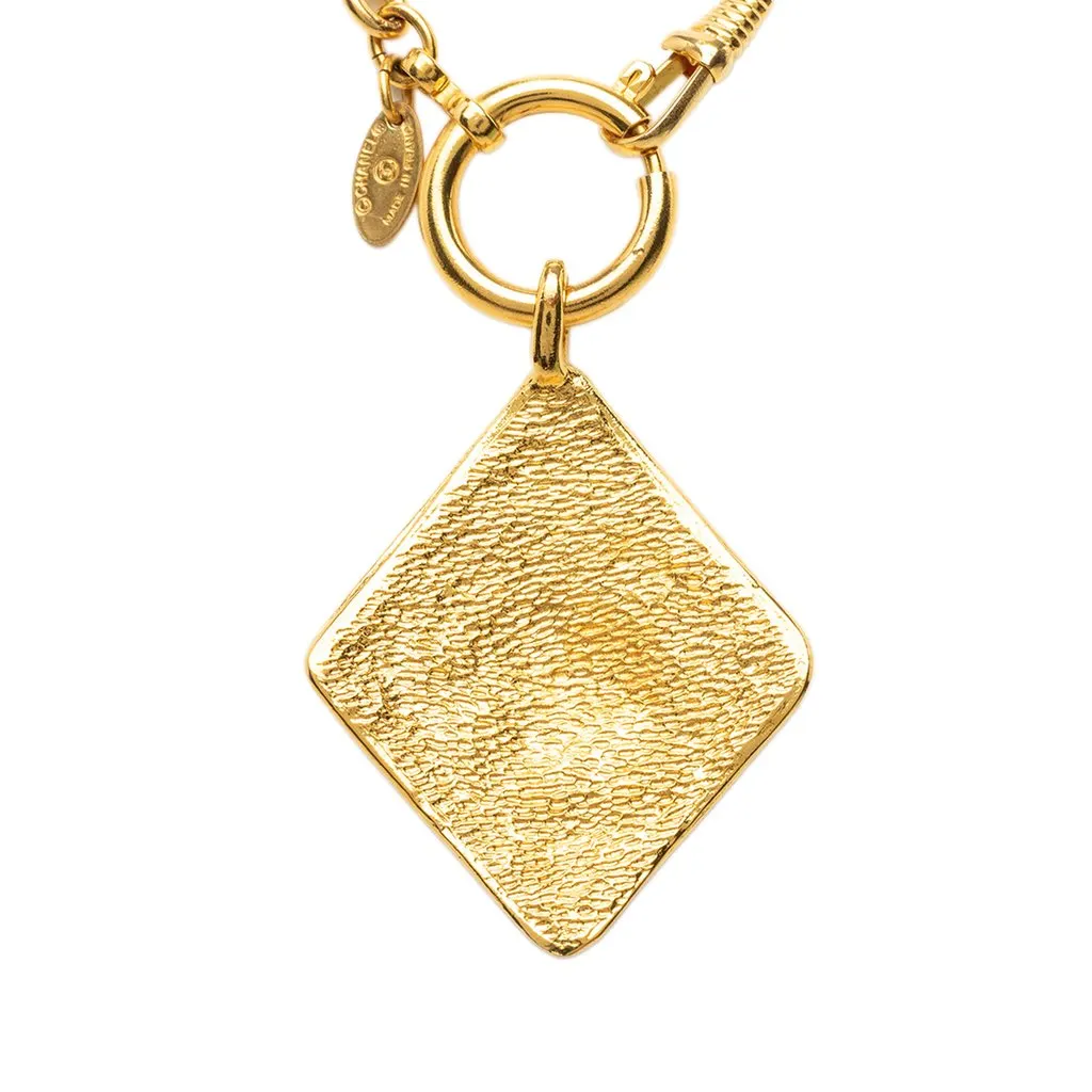 Chanel CC Gold Plated Diamond Shape Pendant Necklace Gold Metal Very good - Inside View