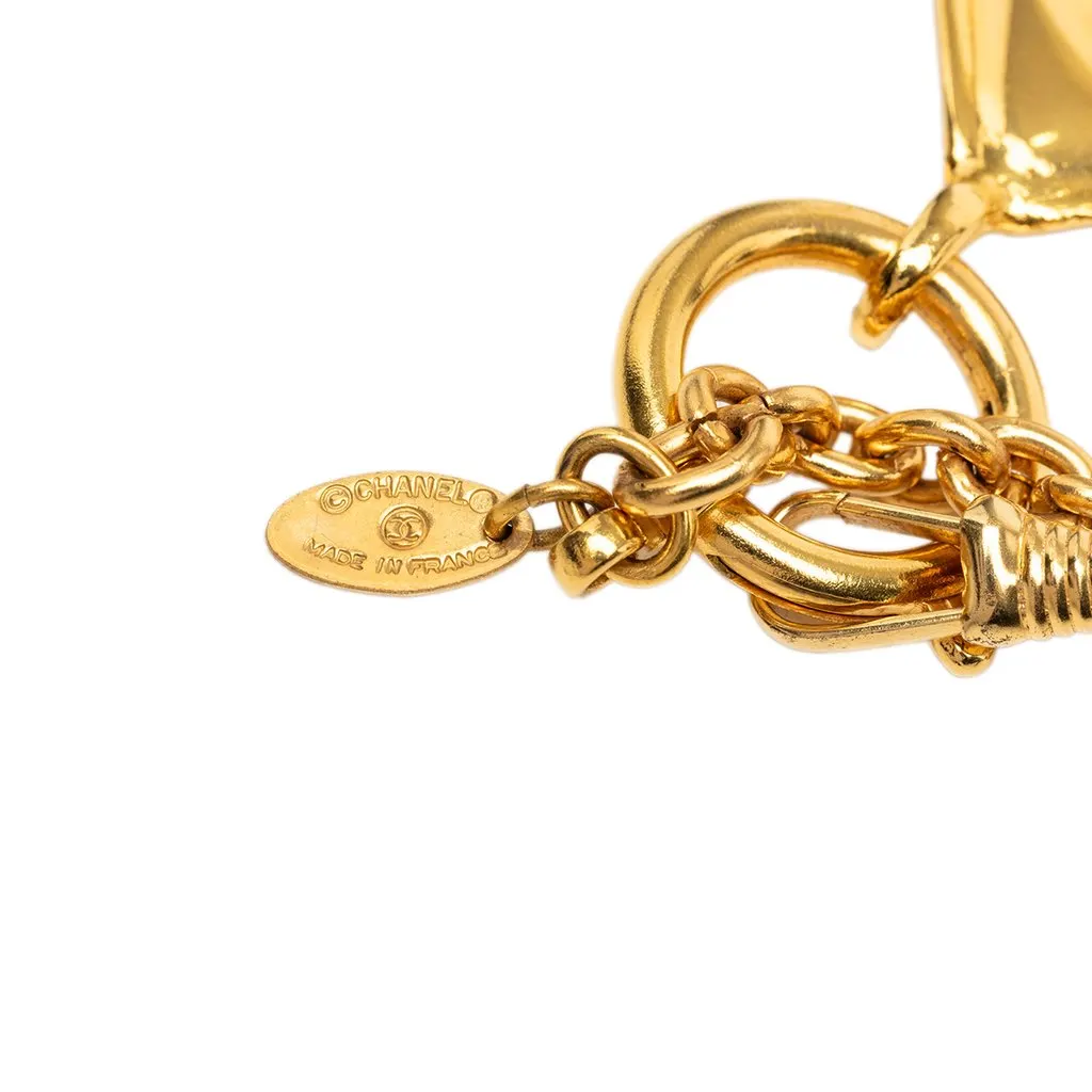 Chanel CC Gold Plated Diamond Shape Pendant Necklace Gold Metal Very good - Box View