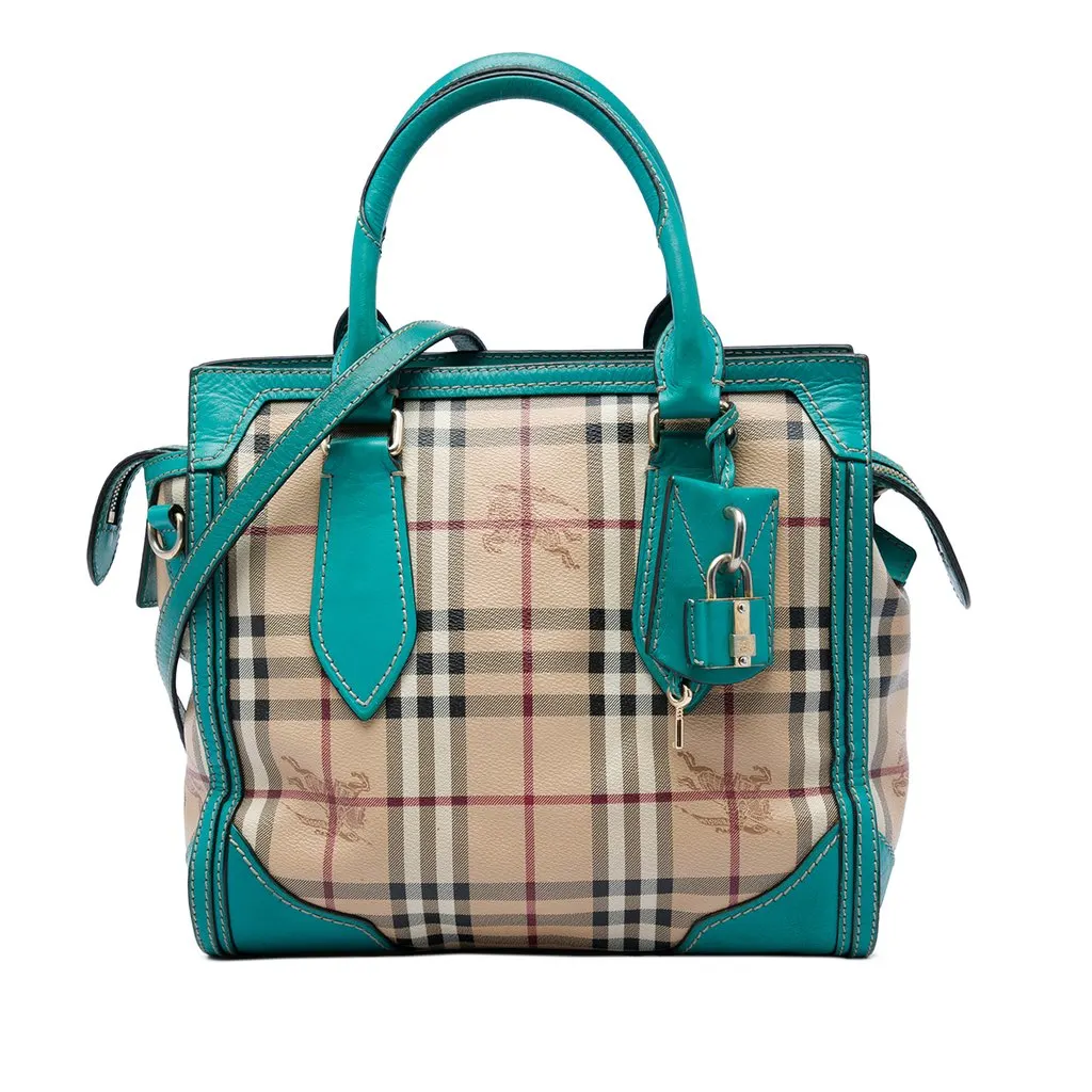 Burberry Small Haymarket Check Coated Canvas Honeywood Tote Beige Canvas Very good - Front View