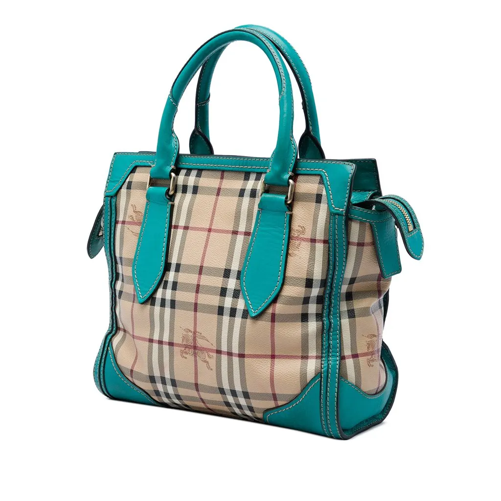 Burberry Small Haymarket Check Coated Canvas Honeywood Tote Beige Canvas Very good - Back View