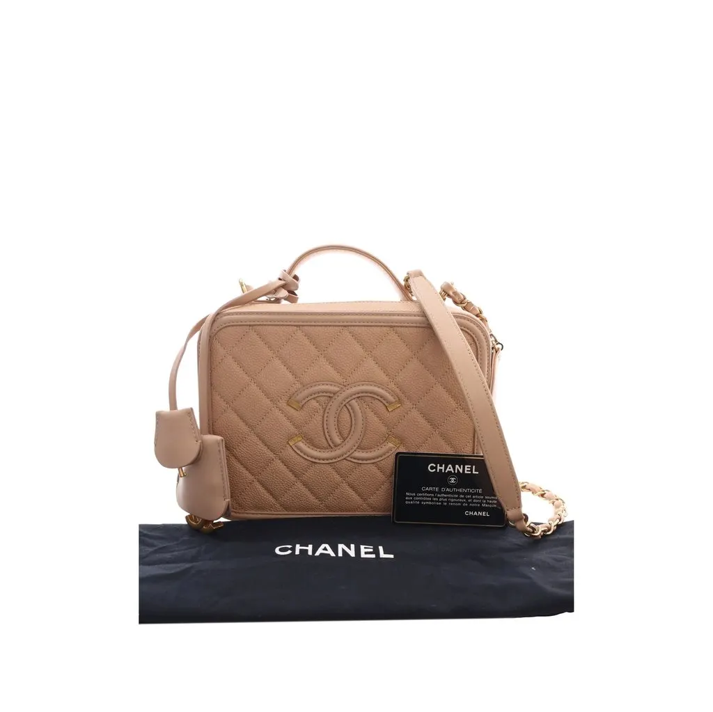 Chanel Medium Caviar CC Filigree Vanity Case Beige Leather Very good - Box View