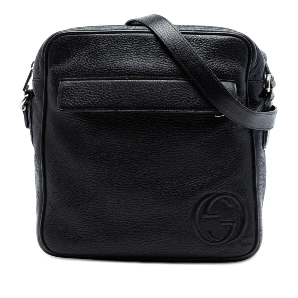 Gucci Medium Pebbled Calfskin Soho Messenger Bag Black Leather Very good - Front View