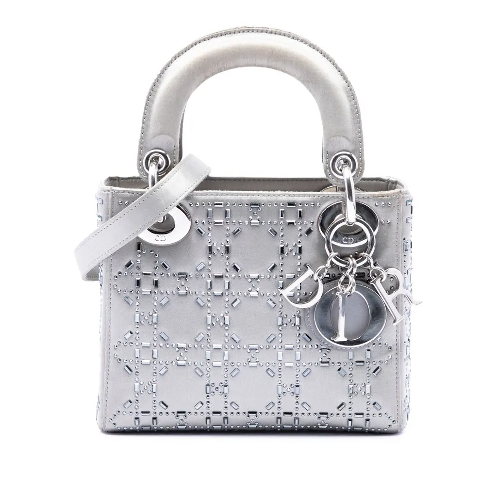 Dior Mini Satin Cannage Crystal Embellished Lady Dior MultiColor Very good - Front View