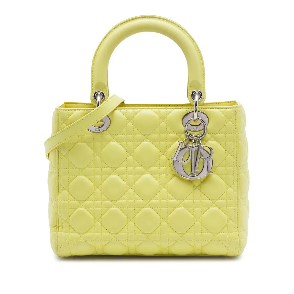 Dior Medium Lambskin Cannage Lady Dior Yellow Leather Very good - Front View