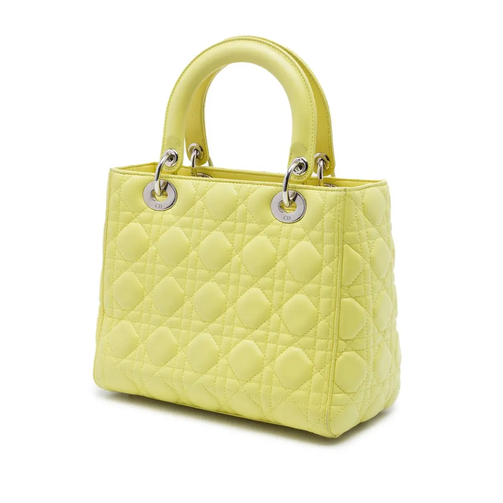 Dior Medium Lambskin Cannage Lady Dior Yellow Leather Very good - Back View
