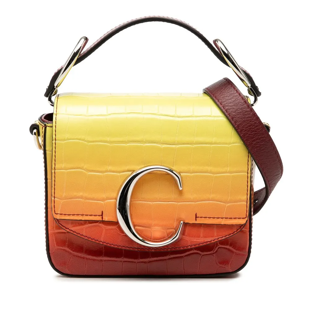 Chloé Mini Croc Embossed Ombre Calfskin C Satchel Yellow Leather Very good - Front View