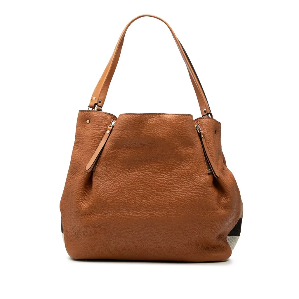Burberry Medium Leather and House Check Canvas Maidstone Satchel Brown Leather Very good - Front View