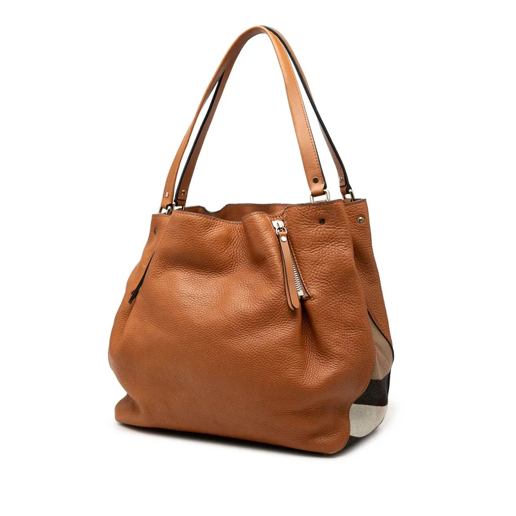 Burberry Medium Leather and House Check Canvas Maidstone Satchel Brown Leather Very good - Back View