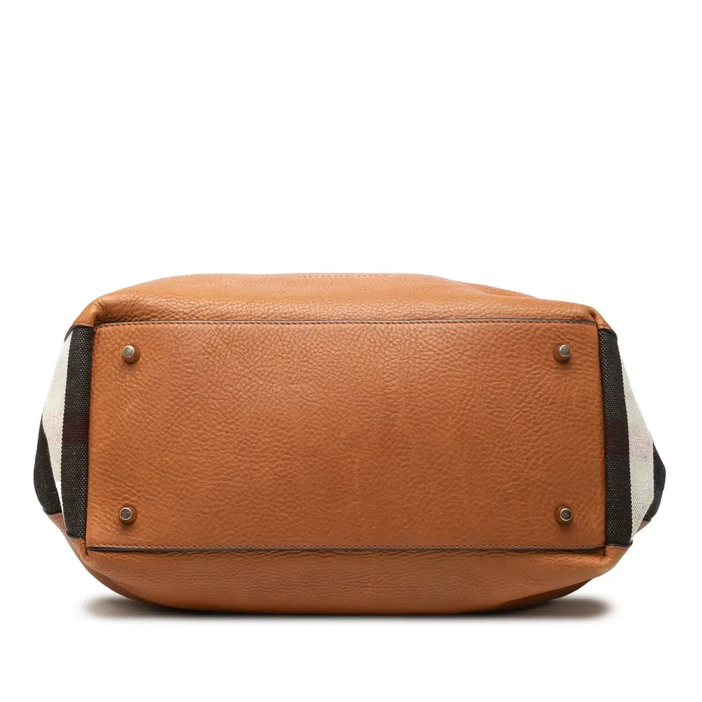 Burberry Medium Leather and House Check Canvas Maidstone Satchel Brown Leather Very good - Inside View