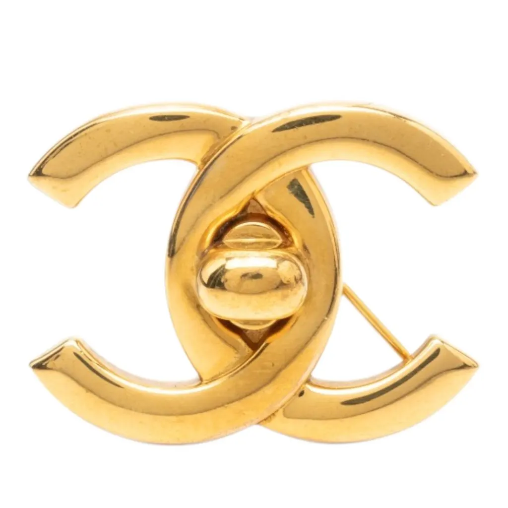 Chanel CC Gold Plated Turnlock Pin Brooch Gold Metal Very good - Front View