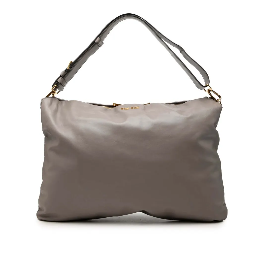 Miu Miu Soft Calf Cloud Hobo Brown Leather Good - Front View