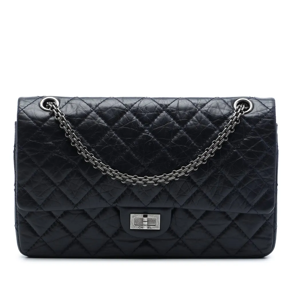 Chanel Quilted Aged Calfskin Reissue 2.55 Double Flap 226 Blue Leather Very good - Front View