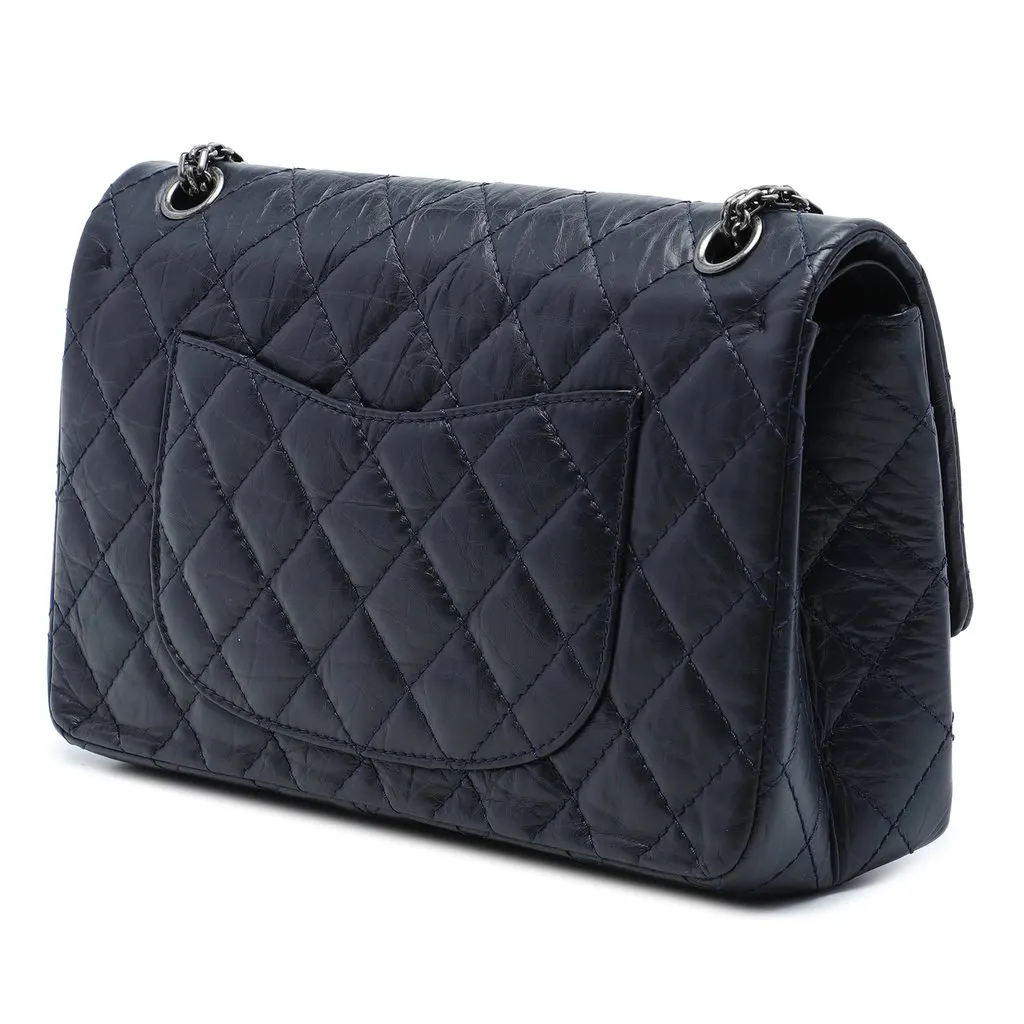 Chanel Quilted Aged Calfskin Reissue 2.55 Double Flap 226 Blue Leather Very good - Back View