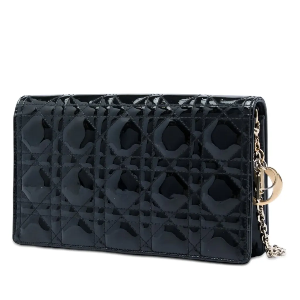 Dior Patent Cannage Lady Dior Chain Convertible Clutch Black Leather Very good - Back View