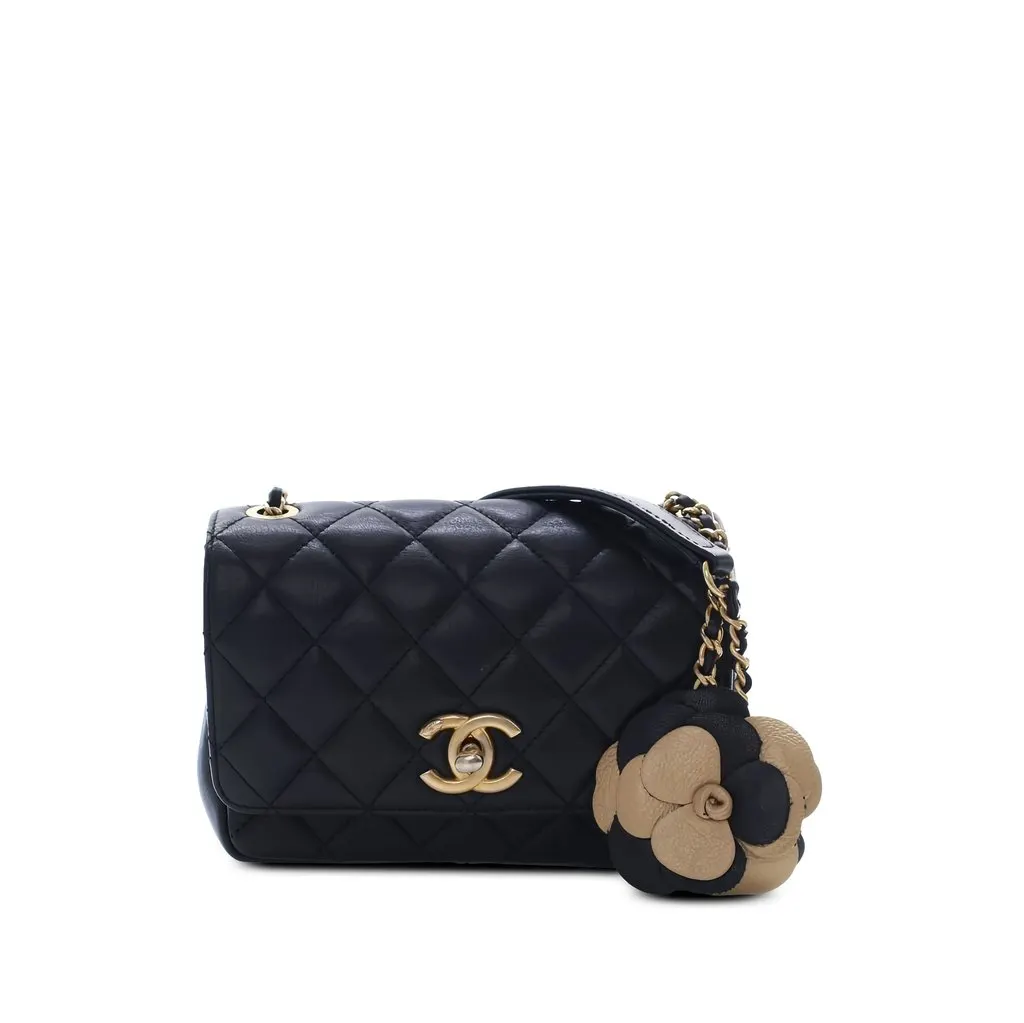 Chanel Small Quilted Lambskin Private Affair Camellia Flap Black Leather Very good - Front View