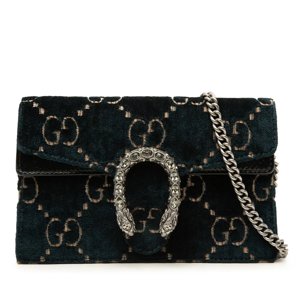 Gucci Mini GG Velvet Dionysus Crossbody Blue Velvet Very good - Front View