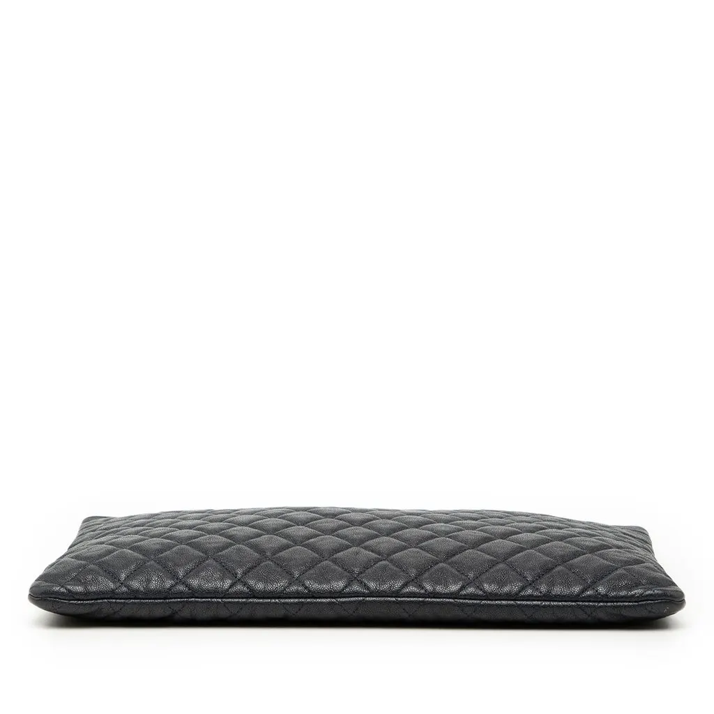 Chanel Large Quilted Caviar Boy O Case Clutch Blue Leather Very good - Inside View