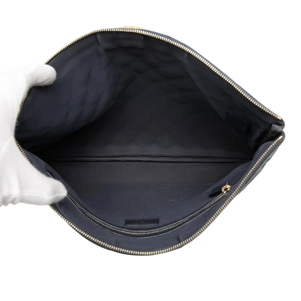 Chanel Large Quilted Caviar Boy O Case Clutch Blue Leather Very good - Model View