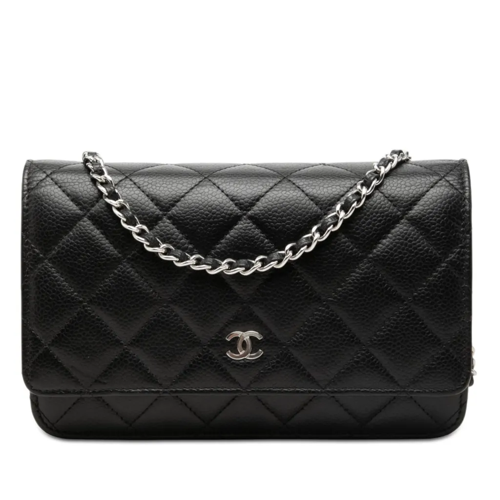 Chanel CC Quilted Caviar Wallet on Chain Black Leather Very good - Front View