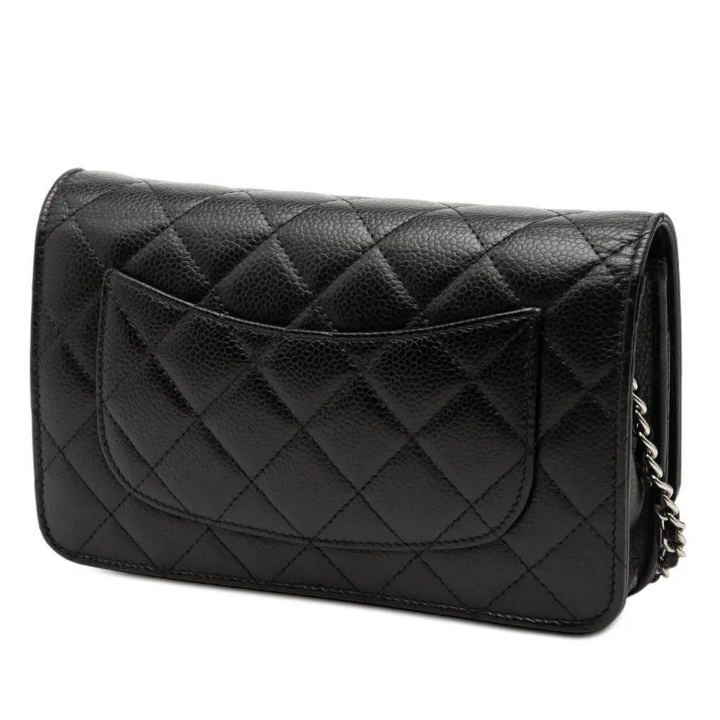 Chanel CC Quilted Caviar Wallet on Chain Black Leather Very good - Back View