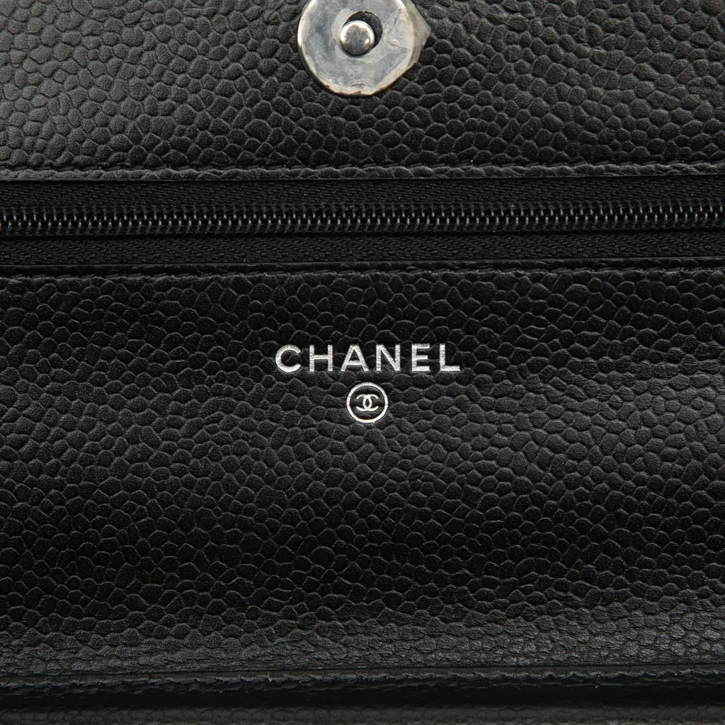 Chanel CC Quilted Caviar Wallet on Chain Black Leather Very good - Box View