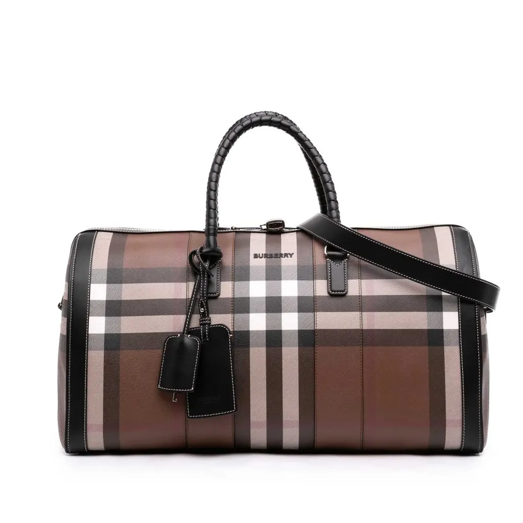 Burberry Giant Check Coated Canvas Travel Bag Brown Canvas Very good - Front View