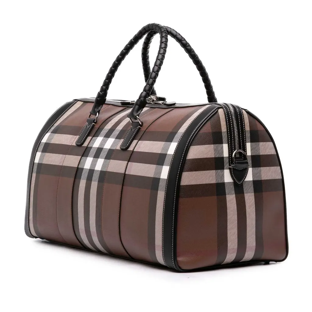 Burberry Giant Check Coated Canvas Travel Bag Brown Canvas Very good - Back View