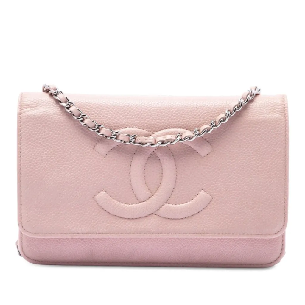 Chanel CC Caviar Wallet On Chain Pink Leather Very good - Front View
