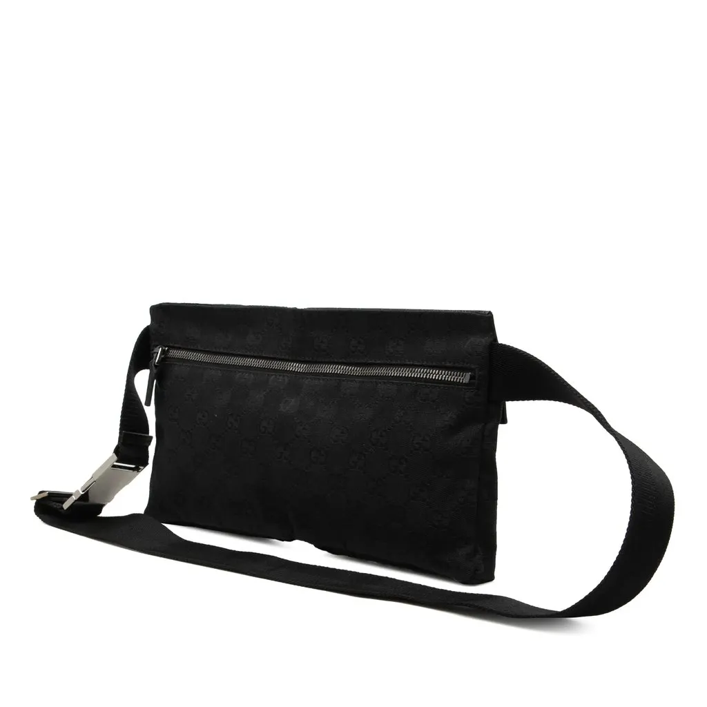 Gucci GG Canvas Double Pocket Belt Bag Black Canvas Good - Back View