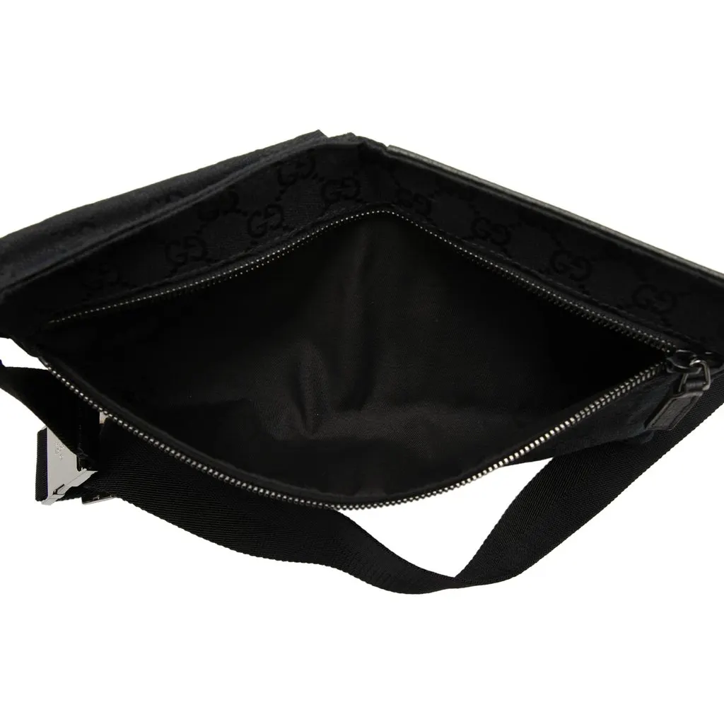 Gucci GG Canvas Double Pocket Belt Bag Black Canvas Good - Model View