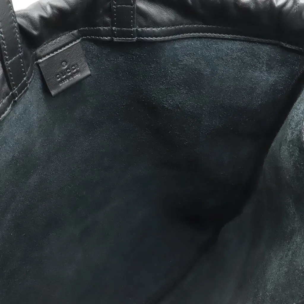 Gucci Grained Calfskin Web Logo Drawstring Backpack Black Leather Very good - Inside View