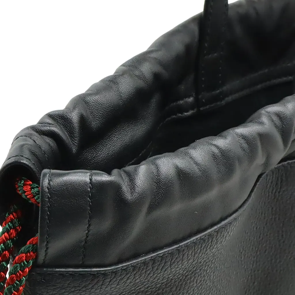 Gucci Grained Calfskin Web Logo Drawstring Backpack Black Leather Very good - Box View