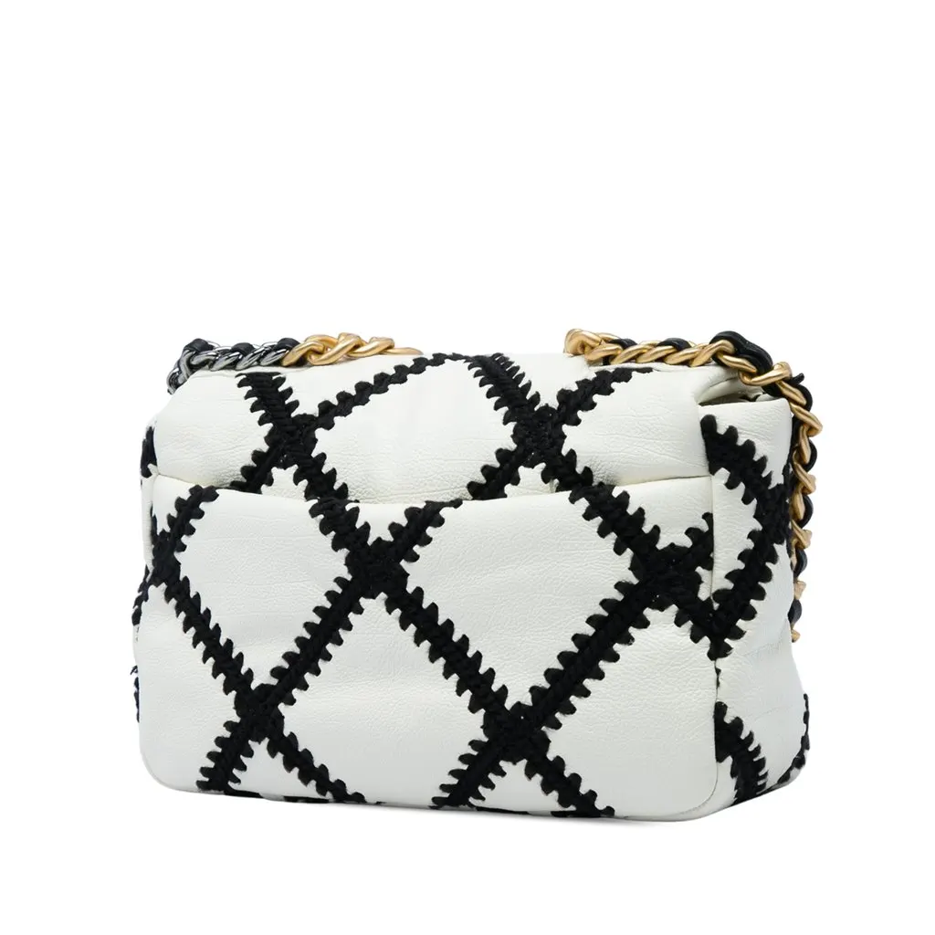 Chanel Medium Crochet Calfskin 19 Flap White Leather Very good - Back View