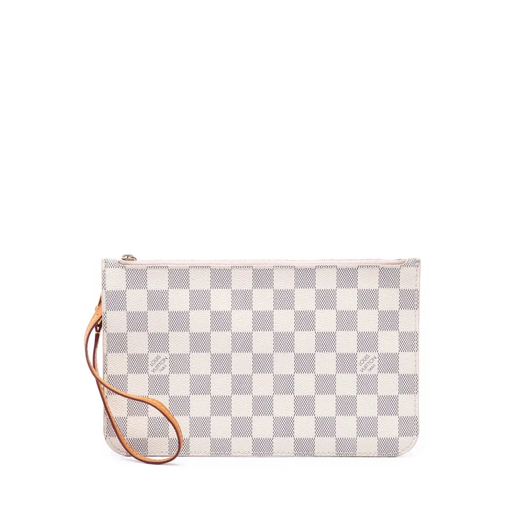 Louis Vuitton Damier Azur Neverfull MM Pouch White Canvas Very good - Front View