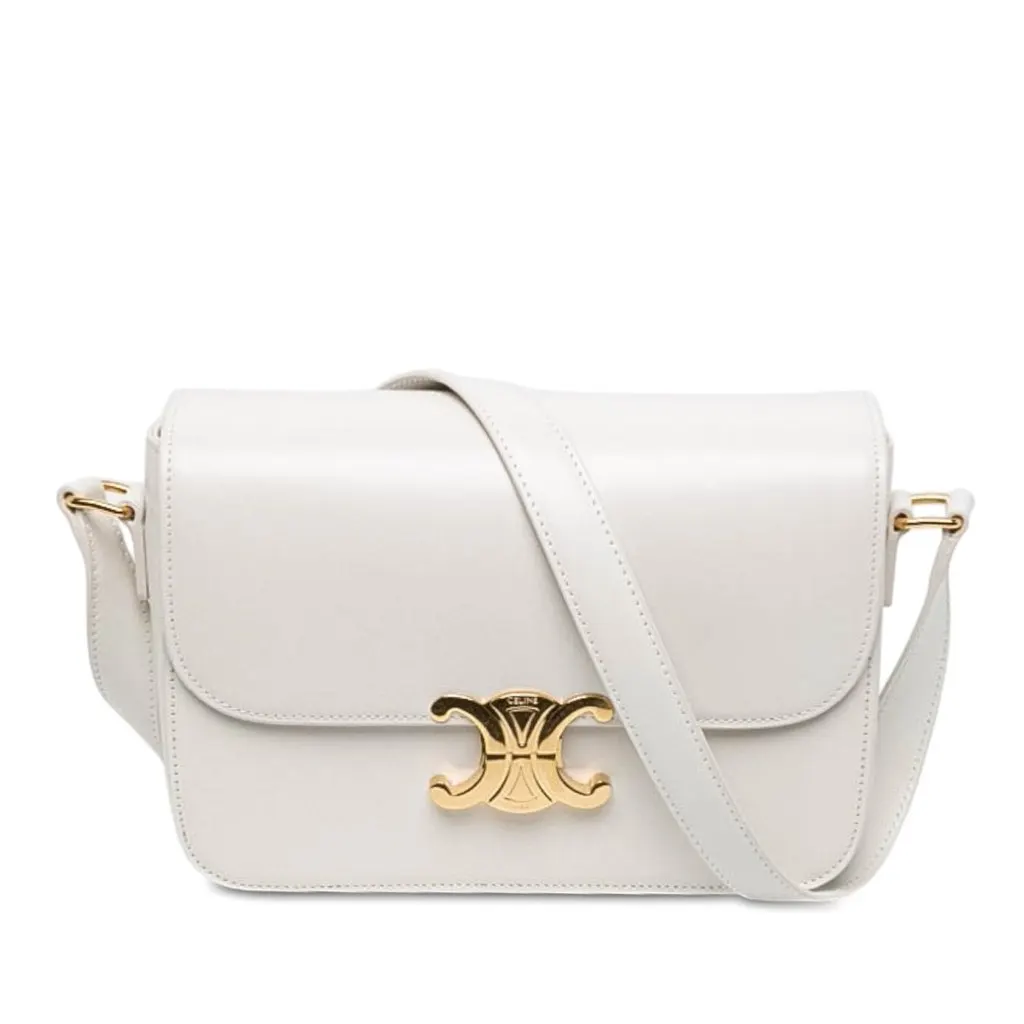 Celine Classique Shiny Calfskin Triomphe Crossbody White Leather Very good - Front View