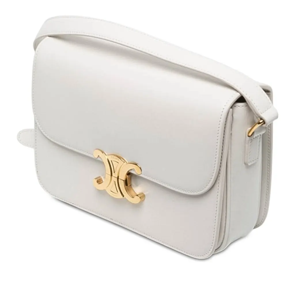 Celine Classique Shiny Calfskin Triomphe Crossbody White Leather Very good - Back View
