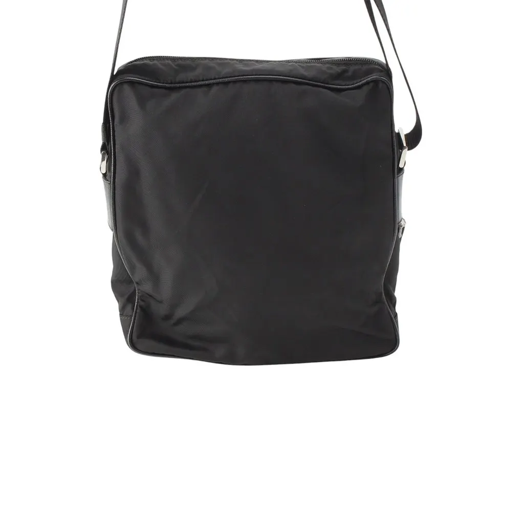 Prada Saffiano Trimmed Tessuto Zip Top Crossbody Black Very good - Back View
