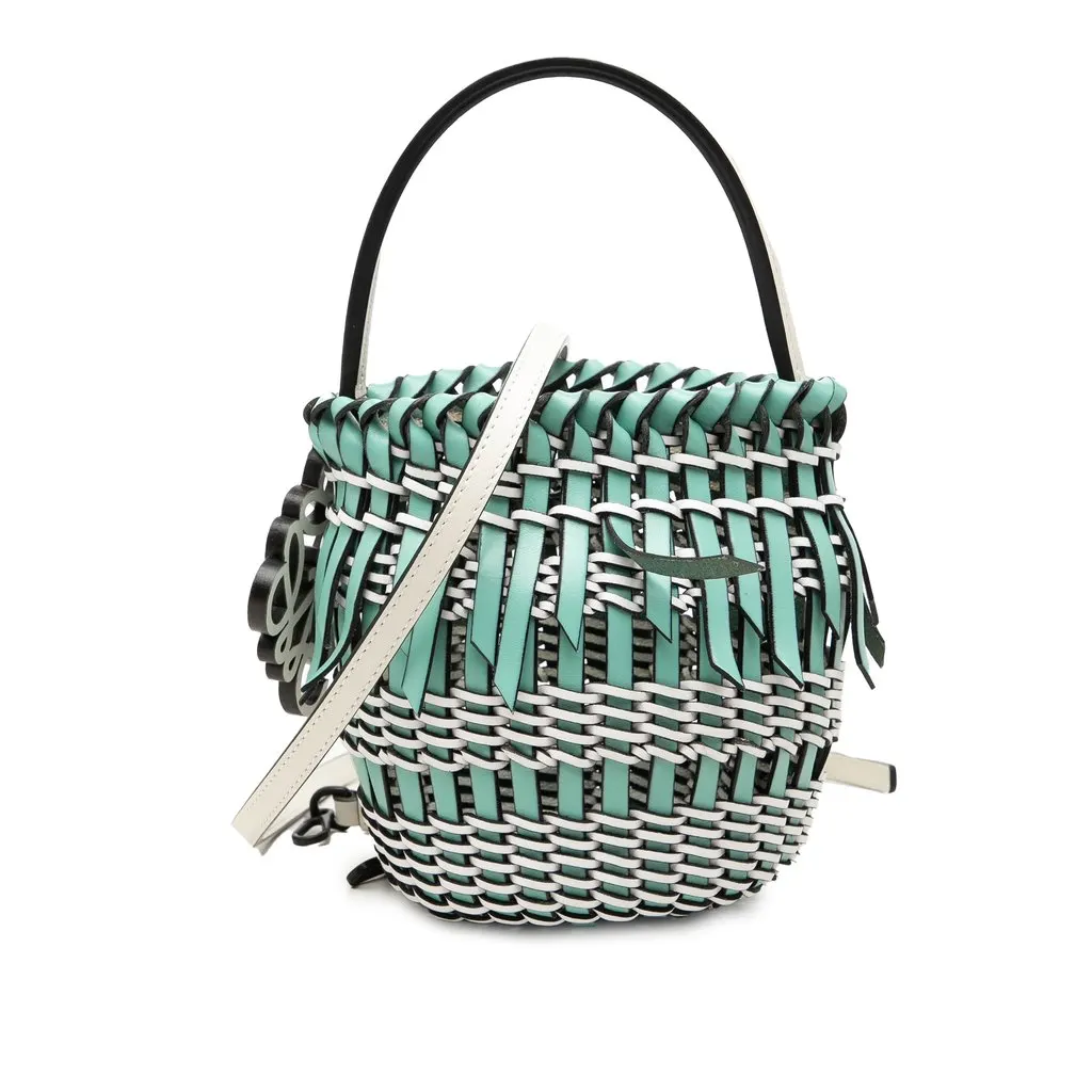 Loewe Bicolor Leather Fringe Bucket Bag Green Leather Very good - Front View