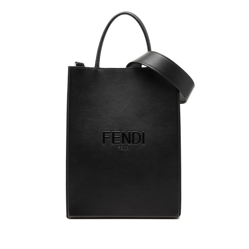 Fendi Small Fendi Pack Shopping Bag Black Leather Very good - Front View