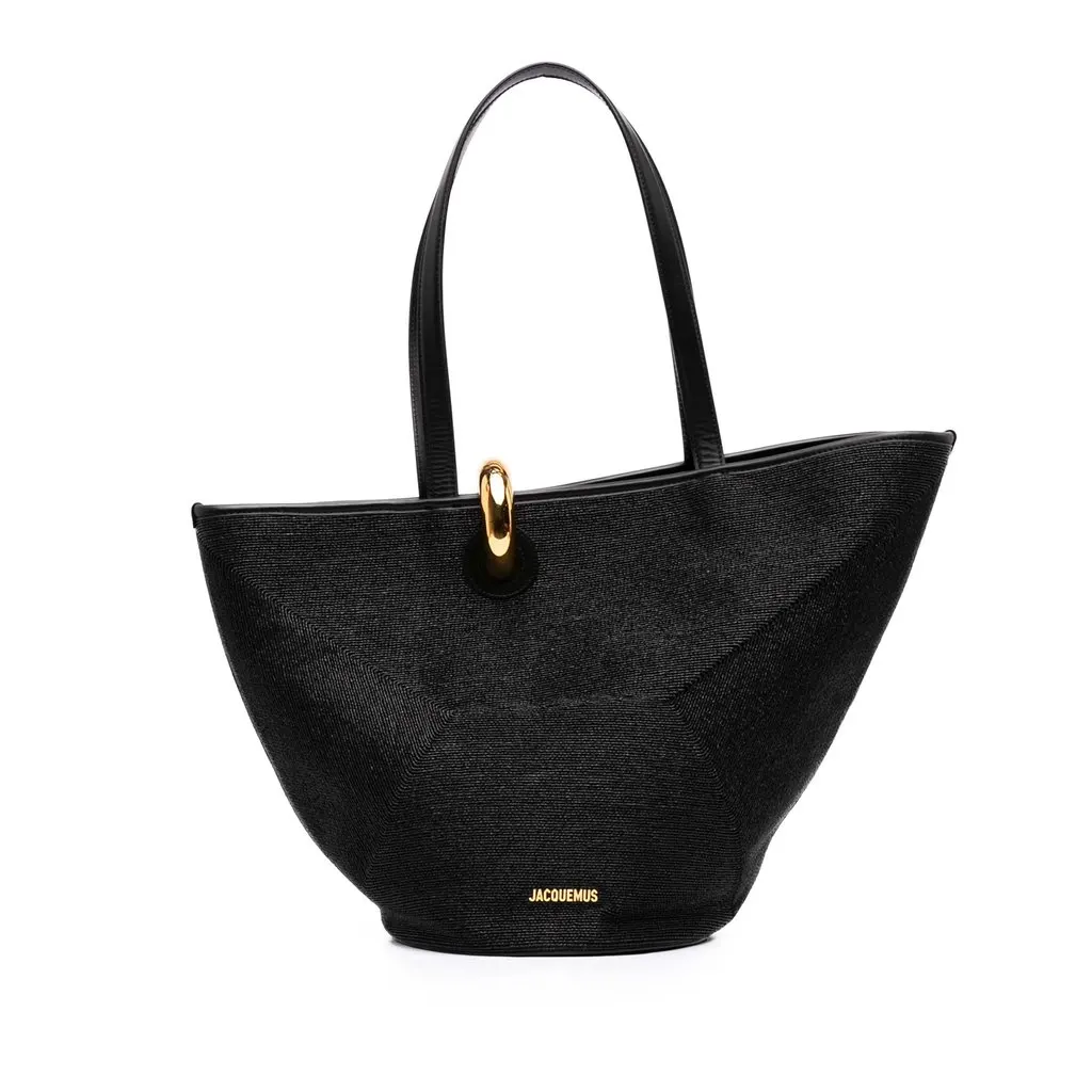 Jacquemus Raffia Effect Nylon and Polyester Le Bambola Bucket Bag Black Very good - Front View