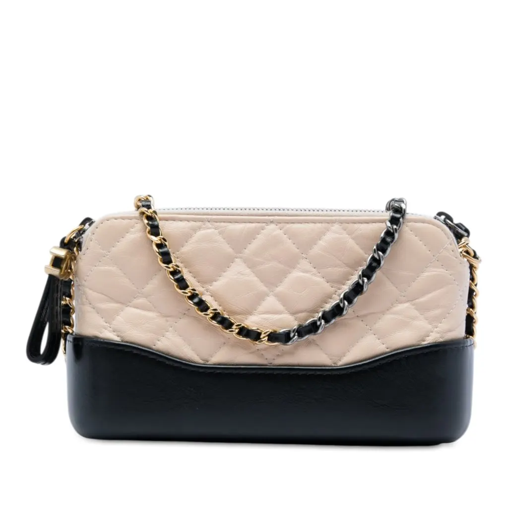 Chanel Bicolor Aged Calfskin Gabrielle Double Zip Clutch with Chain Beige Leather Very good - Front View