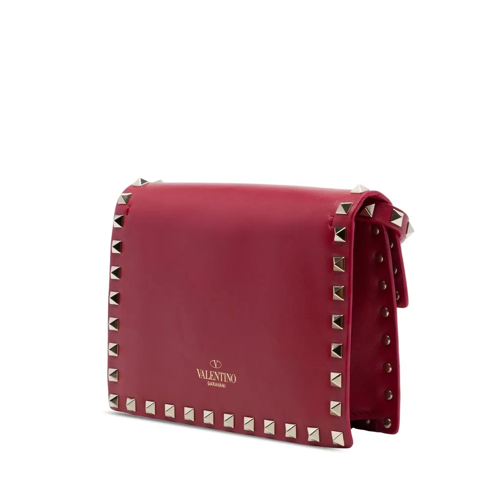 Valentino Calfskin Rockstud Buckled Flap Crossbody Red Leather Good - Back View