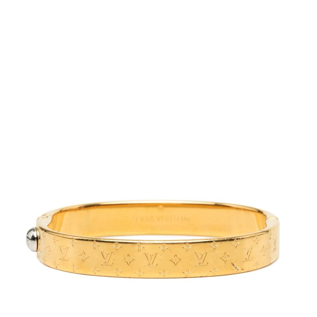 Louis Vuitton Gold Plated Nanogram Cuff Bracelet S Gold Metal Very good - Front View