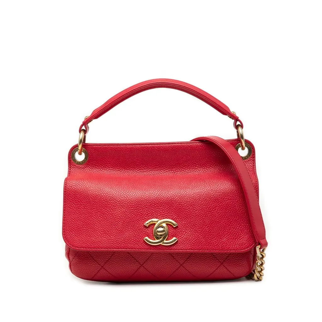 Chanel Small Caviar Business Affinity Top Handle Bag Red Leather Good - Front View