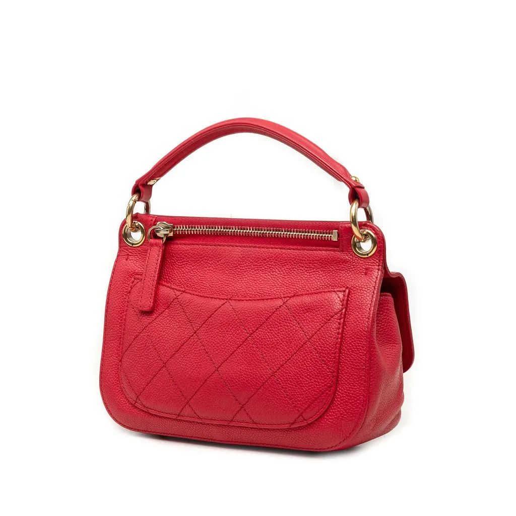Chanel Small Caviar Business Affinity Top Handle Bag Red Leather Good - Back View