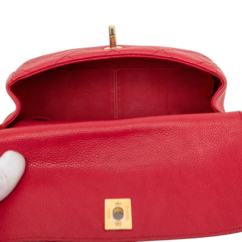 Chanel Small Caviar Business Affinity Top Handle Bag Red Leather Good - Model View