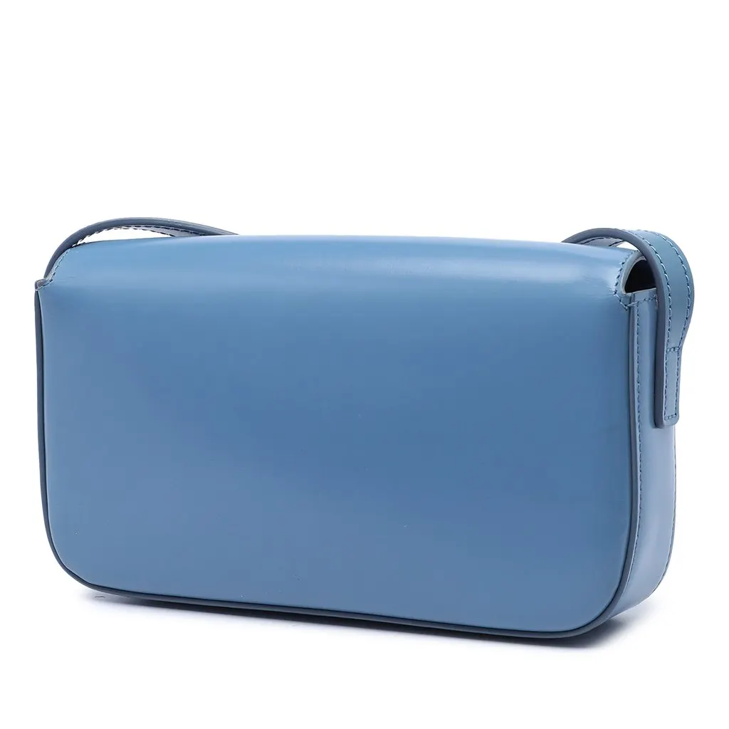 Celine Shiny Calfskin Triomphe Claude Shoulder Bag Blue Leather Good - Back View