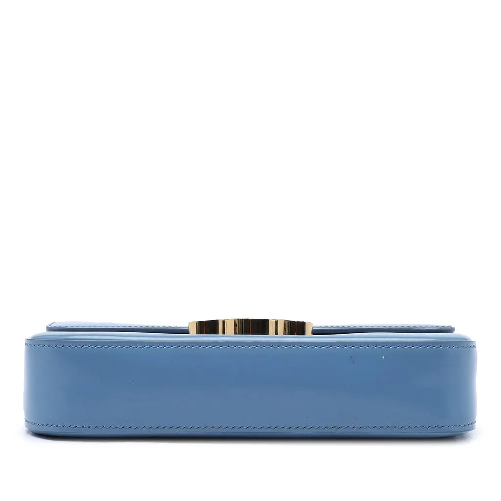Celine Shiny Calfskin Triomphe Claude Shoulder Bag Blue Leather Good - Inside View