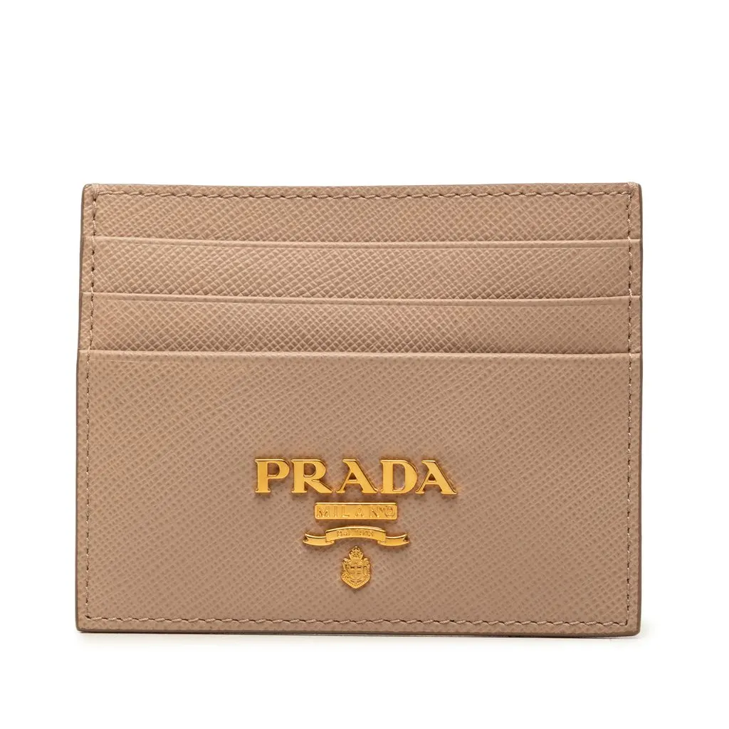 Prada Saffiano Card Holder Brown Leather Very good - Front View
